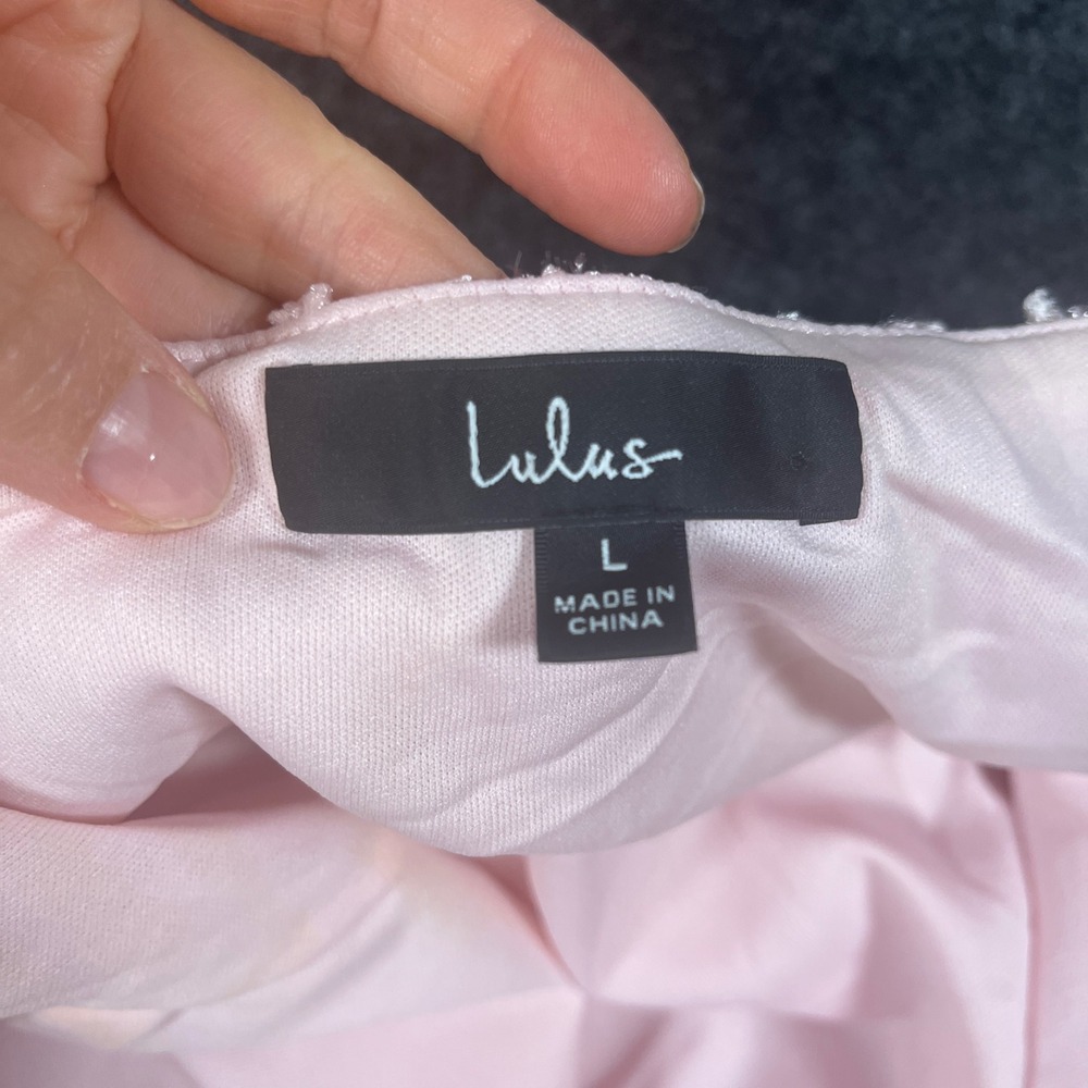 Lulus Pop the Bubbly Pink Preppy Tweed Mini Shift Party Dress Light Pink Sz L - Picture 2 of 14